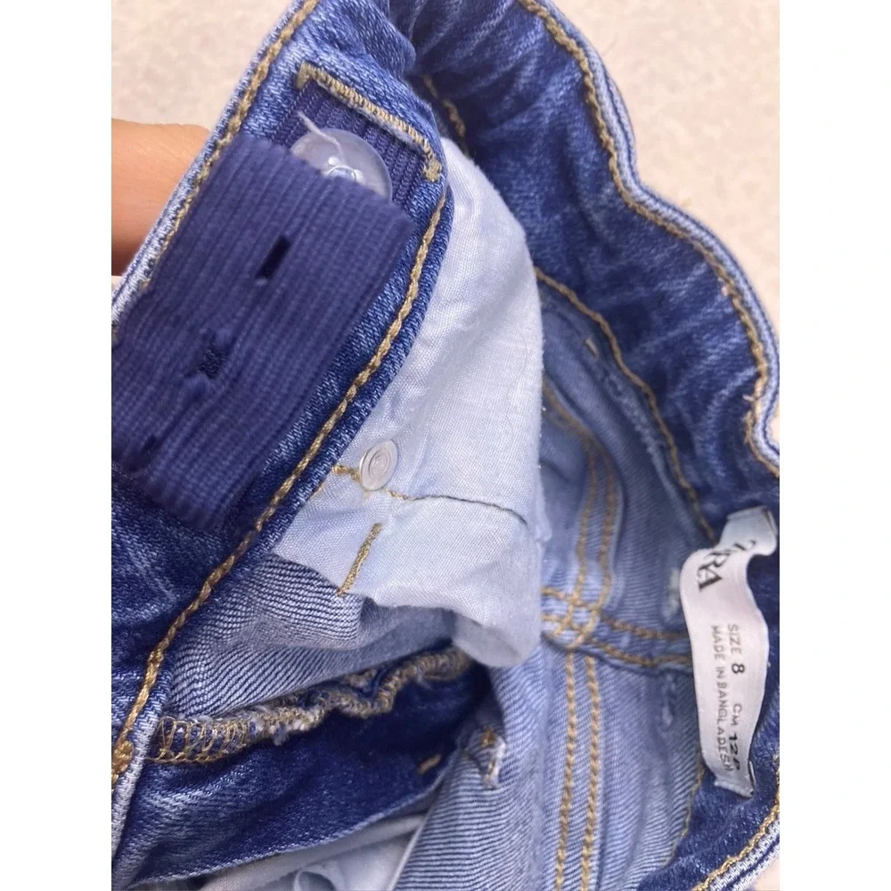 Zara Cargo Jeans‎ Kids Size 8 Blue Denim Straight Leg Utility Pants